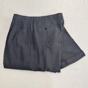 ZANELLA SPA Made in Italy Wool Pleated Dress Pants Micro Houndstooth Gray 36x33